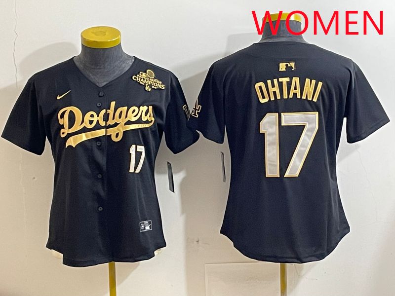 Women Los Angeles Dodgers #17 Ohtani Black Gold Nike 2025 MLB Jersey style 4285->women mlb jersey->Women Jersey